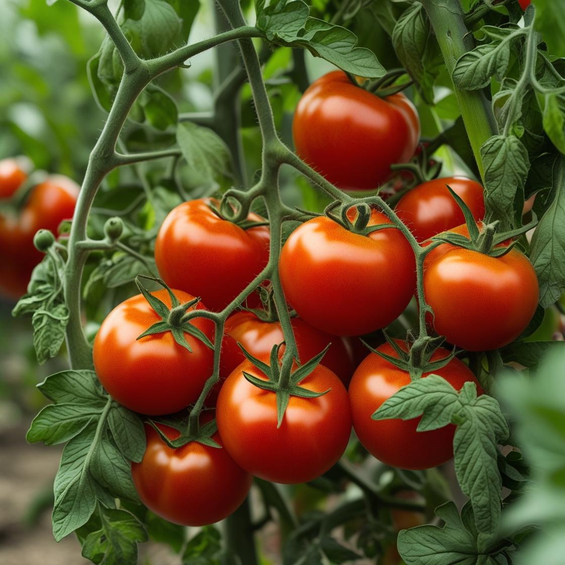 Racimo de tomates en plantaciones naturales